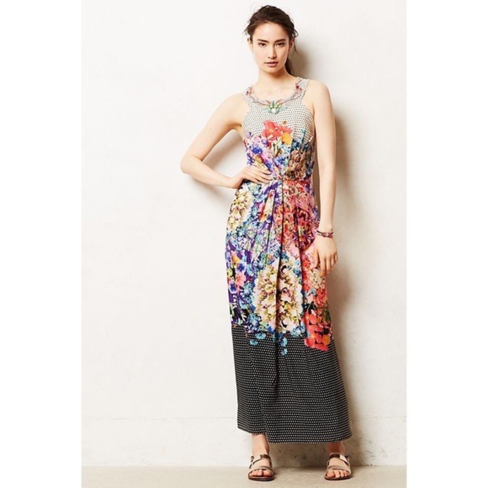Anthropologie Ranna Gill Beaded Halter‎ Maxi Dress Womens Size 4 Boho Luxury